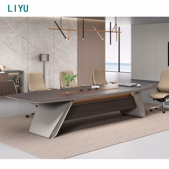 Mesa de conferência de madeira para escritório de negociação de sala de reuniões folheadas (HY