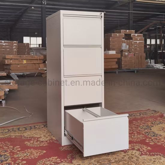 Mobiliário de escritório Mesa de arquivo vertical de metal com 4 gavetas Armário de arquivo de aço lateral (cinza claro, branco e preto)