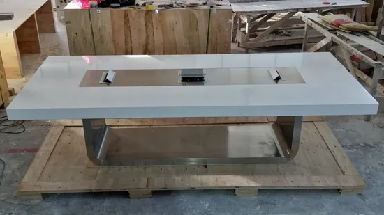 Mesa de reunião para sala de conferências, design moderno, pedra de mármore branco, escritório, 10 pés, grande mesa de reuniões