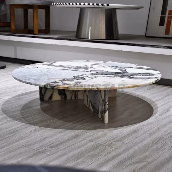 Mesa de centro moderna e simples de travrtine, mármore natural, móveis para sala de estar, mesa lateral redonda, calacatta, viola, mármore